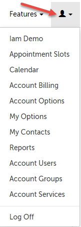 Account settings menu for an admin