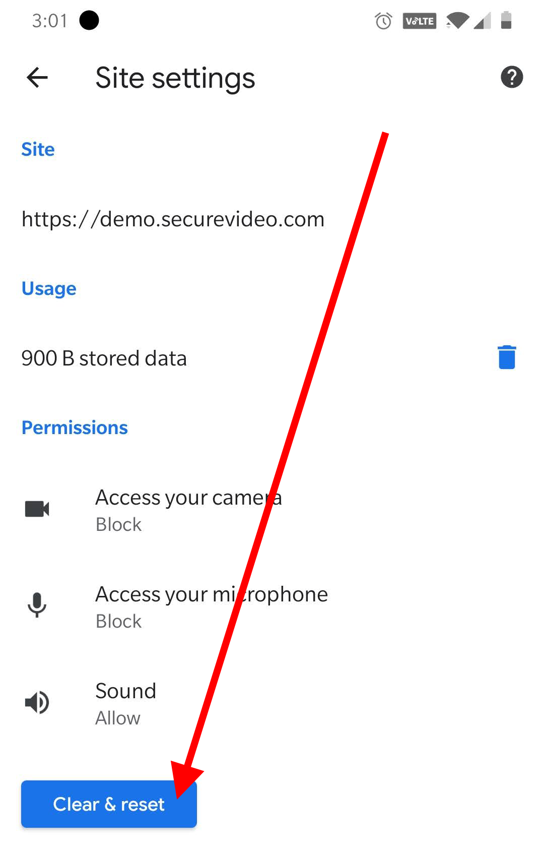 Arrow pointing at the "Clear & reset" button